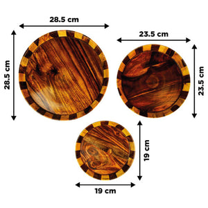 Handcrafted Sheesham Wood Plate Set (3 Pieces) – Premium Wooden Serving Plates