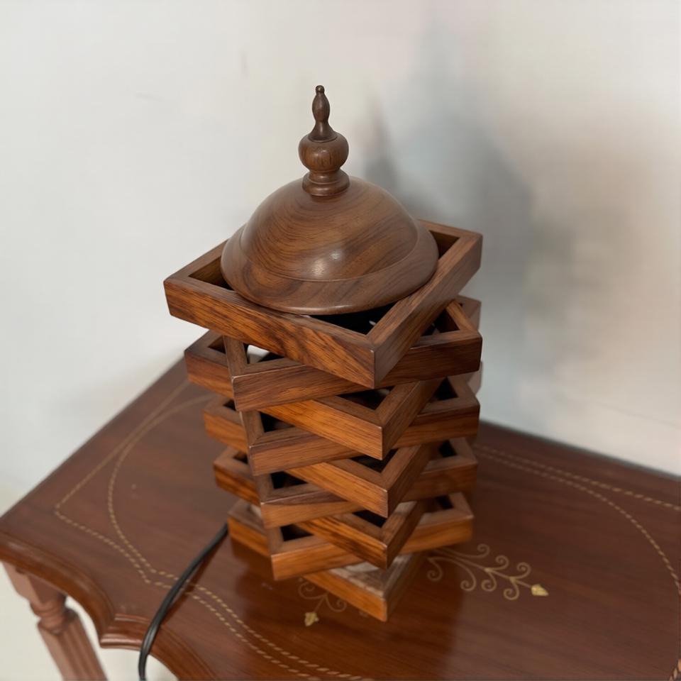 Handcrafted Wooden Table Lamp with Warm Light – Decorative Bedside & Living Room Lamp