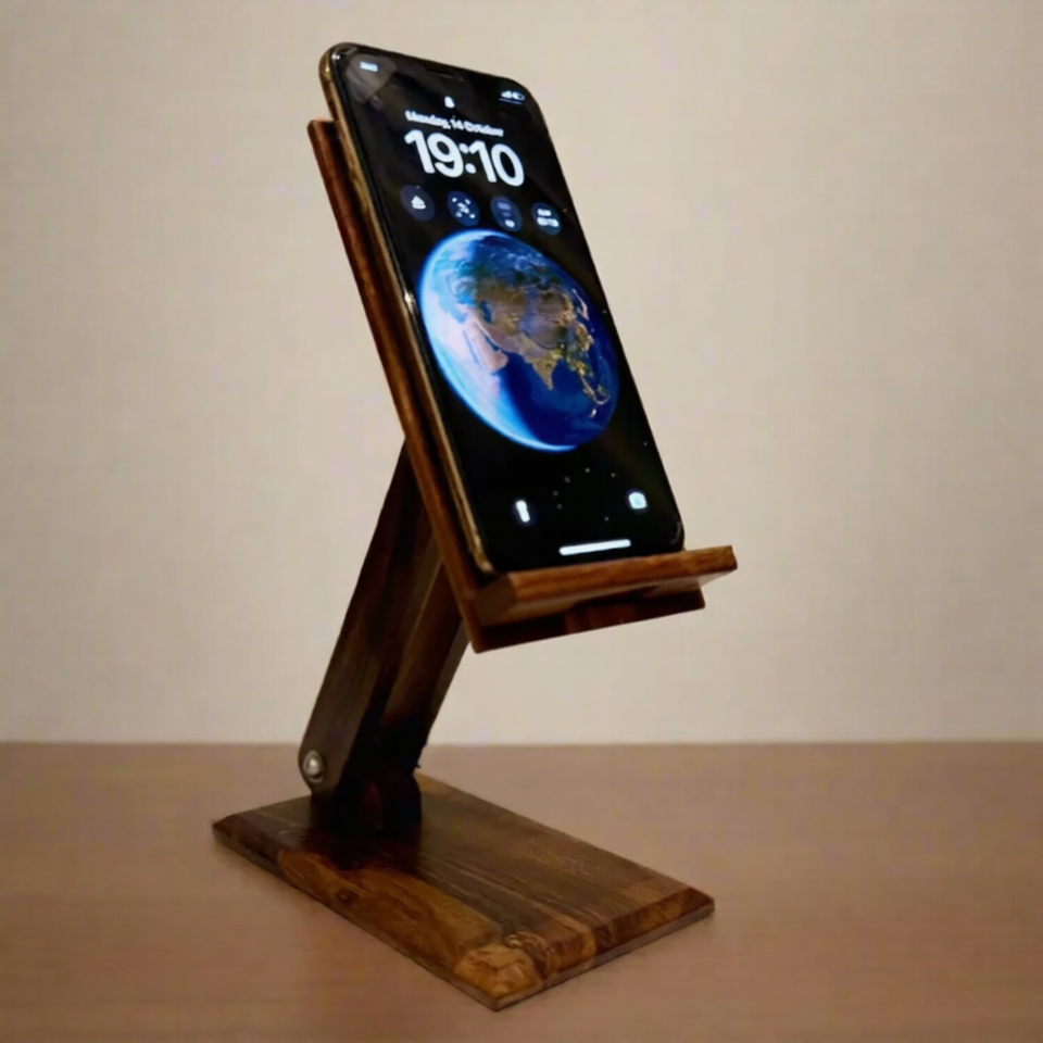 Handcrafted Wooden Smartphone Stand – Mobile Phone Holder for Desk, Table & Office