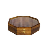 Handcrafted Sheesham Wood Dry Fruit Box with Glass Lid – Wooden Storage & Serving Box