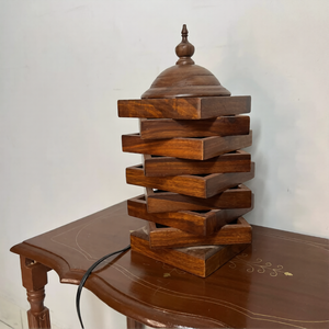 Handcrafted Wooden Table Lamp with Warm Light – Decorative Bedside & Living Room Lamp
