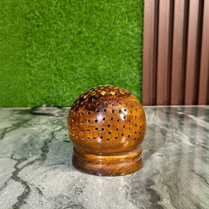 Handcrafted Dome-Shaped Wooden Lamp – Artistic Perforated Ambient Table Light