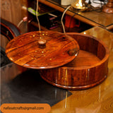 Handcrafted Wooden Roti Hotpot with Brass Work – Traditional Chapati Storage Box (No Steel Bowl)