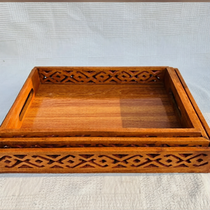 Lightweight Handcrafted Wooden Serving Tray Set of 3 – MDF Base Kitchen & Dining Serving Trays
