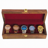 Handcrafted 5-Section Wooden Watch Box – Premium Wooden Lid Watch Organizer & Storage Case