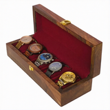 Handcrafted 5-Section Wooden Watch Box – Premium Wooden Lid Watch Organizer & Storage Case
