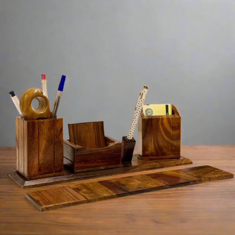 Handcrafted Wooden Desk Organizer – Multi-Compartment Office & Home Table Storage