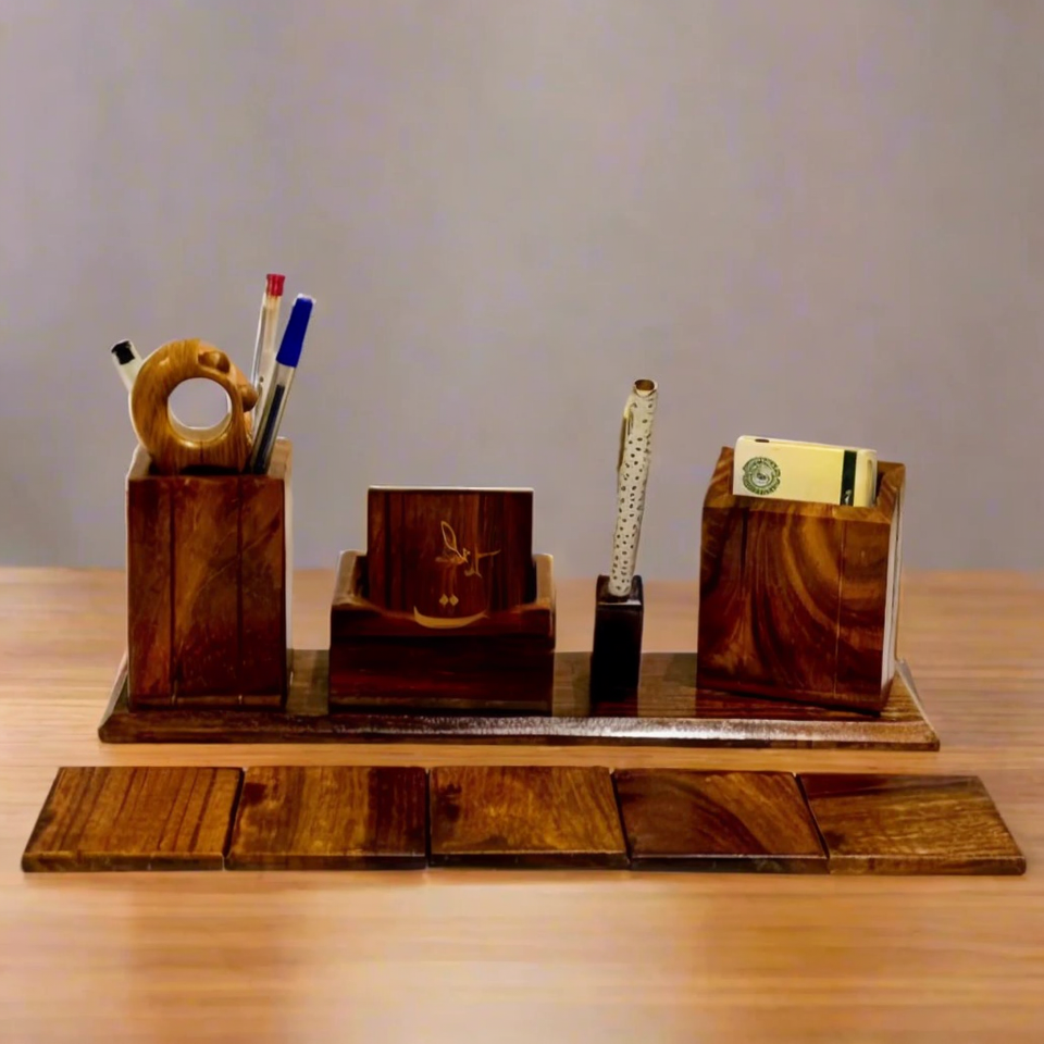 Handcrafted Wooden Desk Organizer – Multi-Compartment Office & Home Table Storage