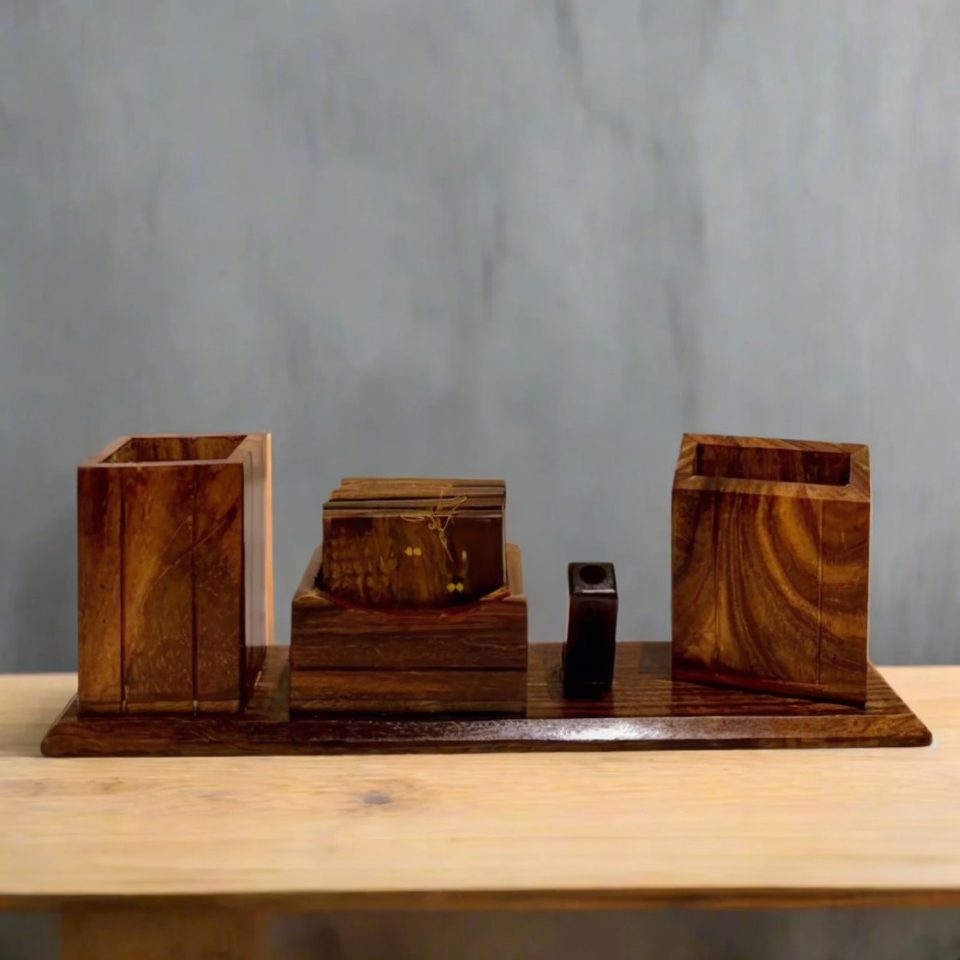 Handcrafted Wooden Desk Organizer – Multi-Compartment Office & Home Table Storage