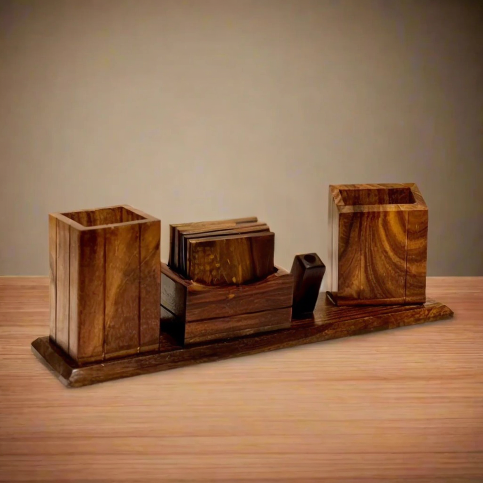 Handcrafted Wooden Desk Organizer – Multi-Compartment Office & Home Table Storage