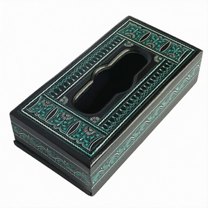 Handcrafted Naqshi Wooden Tissue Box – Decorative Tissue Holder (Red, Blue & Green)