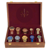Handcrafted 10-Slot Wooden Watch Box – Premium Watch Organizer with Red Velvet Interior & Solid Wooden Lid