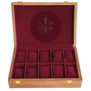 Handcrafted 10-Slot Wooden Watch Box – Premium Watch Organizer with Red Velvet Interior & Solid Wooden Lid
