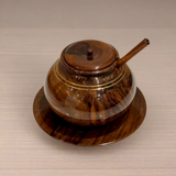 Handcrafted Wooden Sugar Pot with Brass Work – Traditional Kitchen & Table Decor