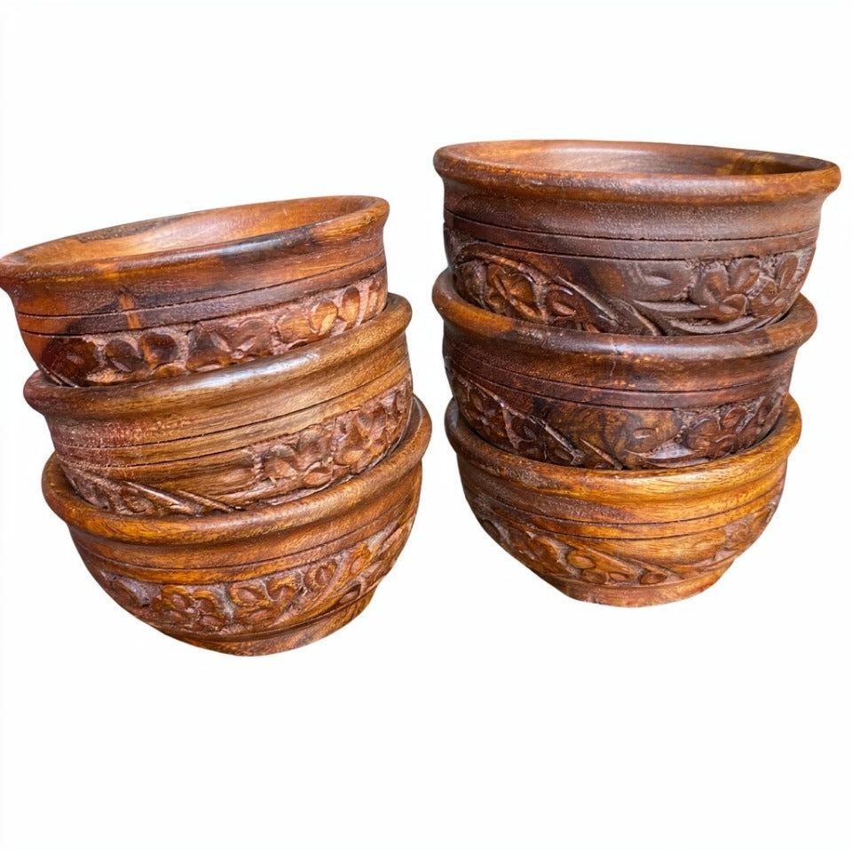 Handcrafted Wooden Bowl Set – 1 Large & 6 Small Serving Bowls for Dining Table & Kitchen