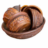 Handcrafted Wooden Bowl Set – 1 Large & 6 Small Serving Bowls for Dining Table & Kitchen