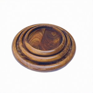 Handcrafted Round Wooden Plate Set of 3 – Sheesham Wood (12", 10", 8") Serving Plates