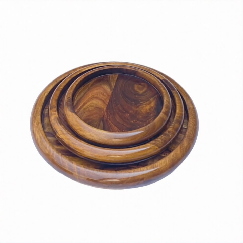 Handcrafted Round Wooden Plate Set of 3 – Sheesham Wood (12", 10", 8") Serving Plates