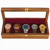 Handcrafted Wooden Watch Box for 5 Watches – Glass Top Display Case with Red Velvet Interior | Luxury Watch Organizer