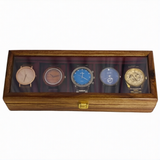 Handcrafted Wooden Watch Box for 5 Watches – Glass Top Display Case with Red Velvet Interior | Luxury Watch Organizer