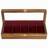 Handcrafted Wooden Watch Box for 5 Watches – Glass Top Display Case with Red Velvet Interior | Luxury Watch Organizer