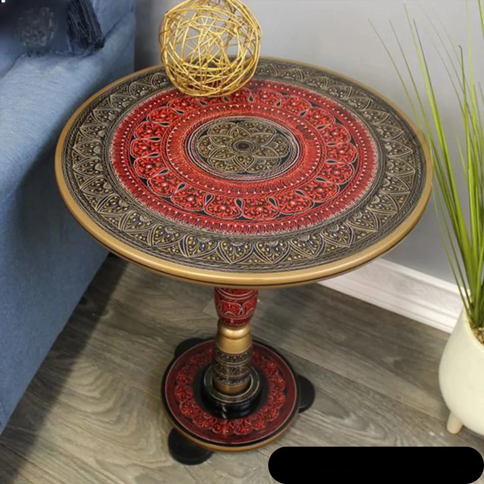 Naqashi Art Hand-Painted Round Wooden Coffee Table – Traditional Decorative Table (16" & 18")