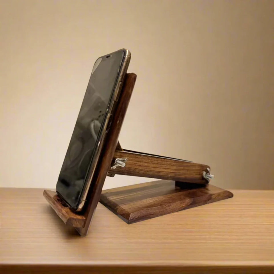 Handcrafted Wooden Smartphone Stand – Mobile Phone Holder for Desk, Table & Office