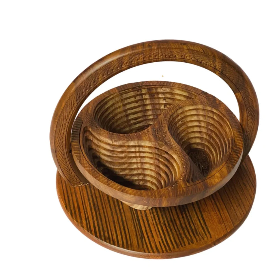Handcrafted Foldable Wooden Dry Fruit Basket – Decorative Serving Basket for Kitchen & Table Decor