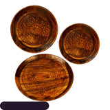 Handcrafted Sheesham Wood Plate Set (3 Pieces) – Premium Wooden Serving Plates