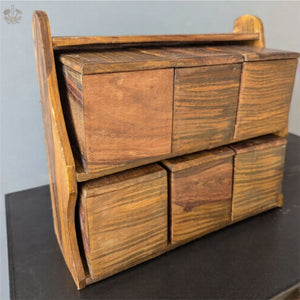 Handcrafted Wooden Masala Box with 6 Compartments – Traditional Indian Spice Organizer | Kitchen Spice Storage Container
